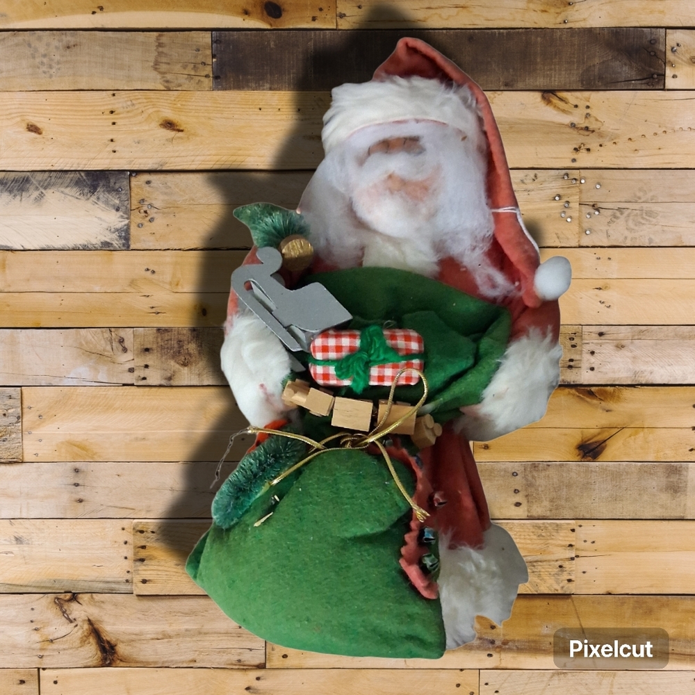 Festive Santa Figurine with Green Gift Sack - Holiday Home Decor